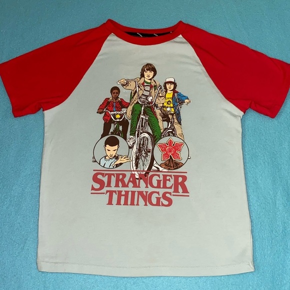 Stranger Things Short Sleeve Tee by Netflix jersey style blue red size M 8-10 - Picture 1 of 8